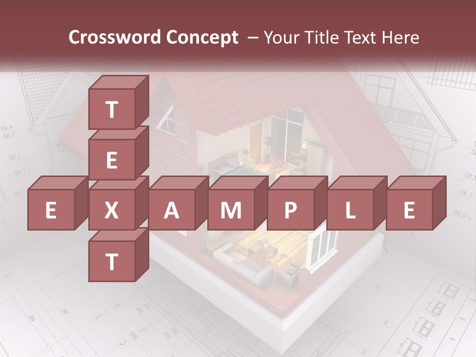 A House On Top Of A Blueprint With A Red Roof PowerPoint Template