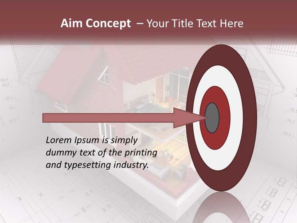 A House On Top Of A Blueprint With A Red Roof PowerPoint Template