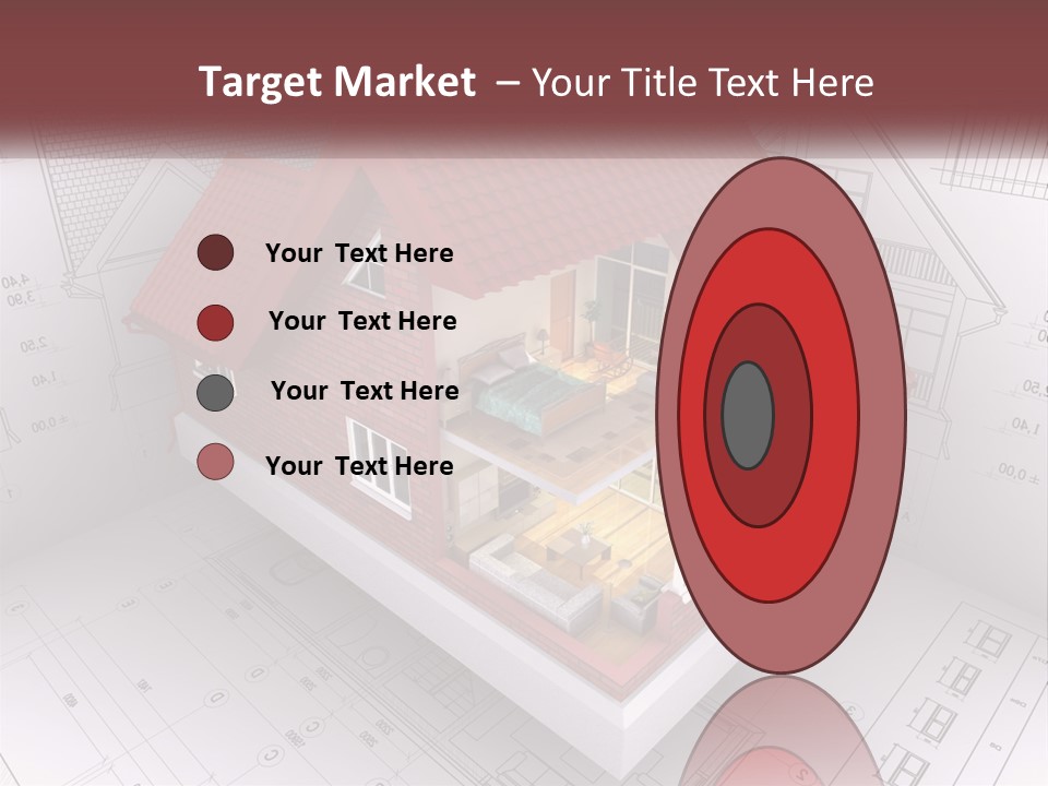 A House On Top Of A Blueprint With A Red Roof PowerPoint Template