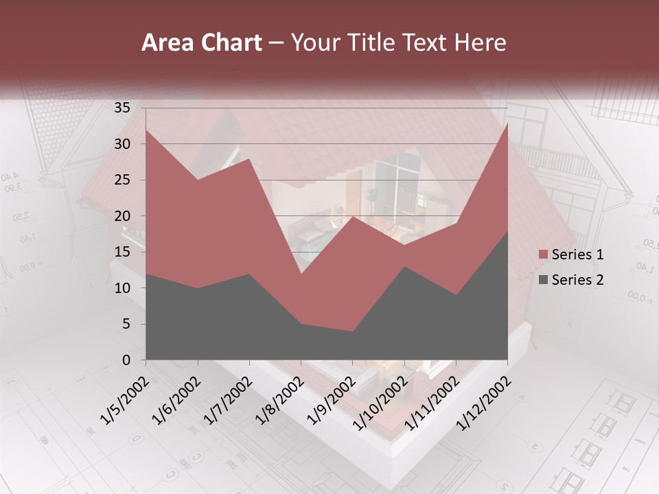 A House On Top Of A Blueprint With A Red Roof PowerPoint Template