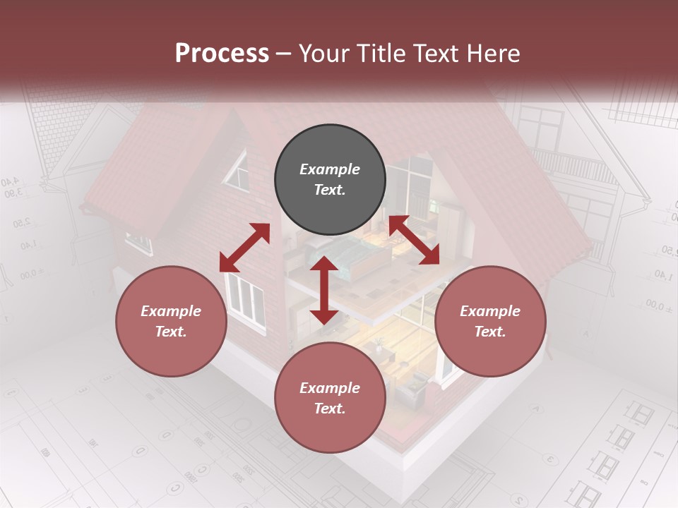 A House On Top Of A Blueprint With A Red Roof PowerPoint Template