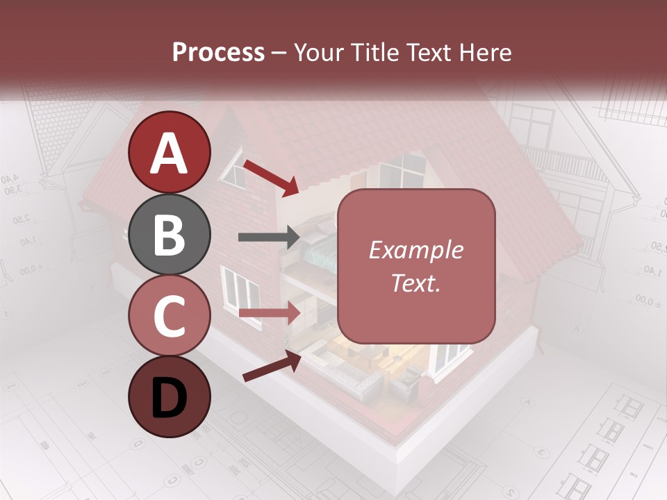A House On Top Of A Blueprint With A Red Roof PowerPoint Template