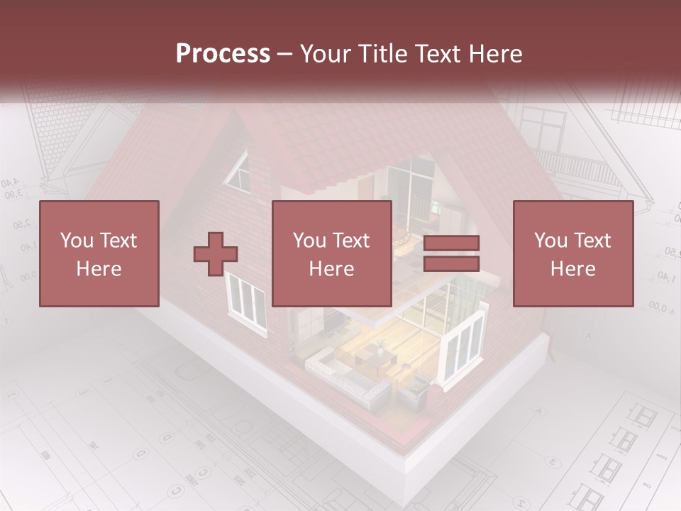A House On Top Of A Blueprint With A Red Roof PowerPoint Template