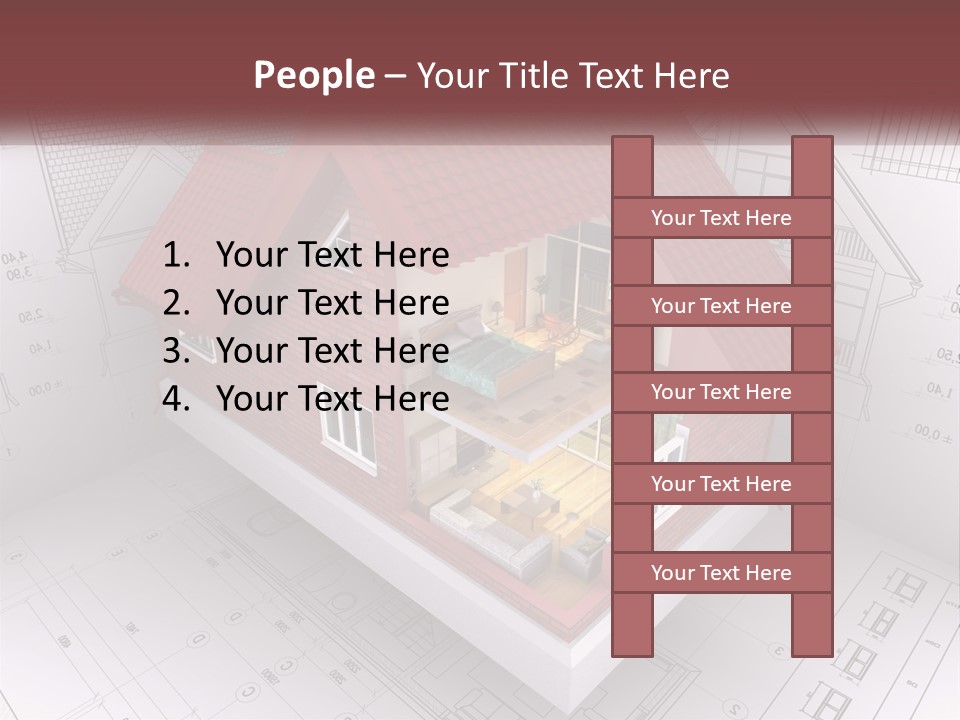 A House On Top Of A Blueprint With A Red Roof PowerPoint Template