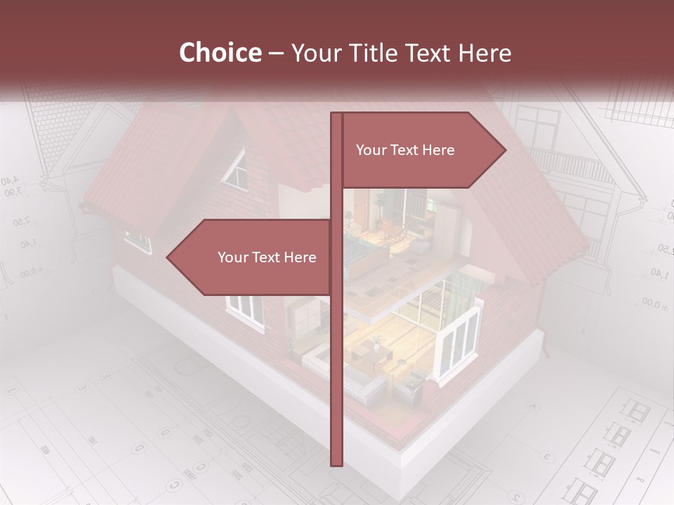 A House On Top Of A Blueprint With A Red Roof PowerPoint Template