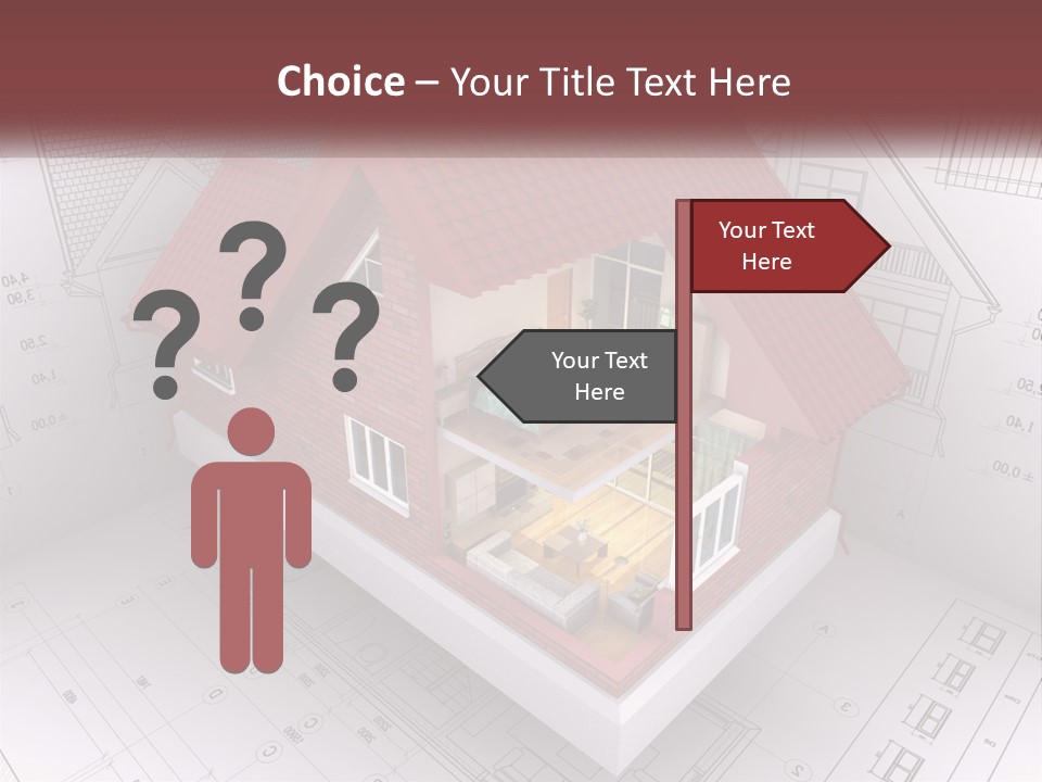A House On Top Of A Blueprint With A Red Roof PowerPoint Template