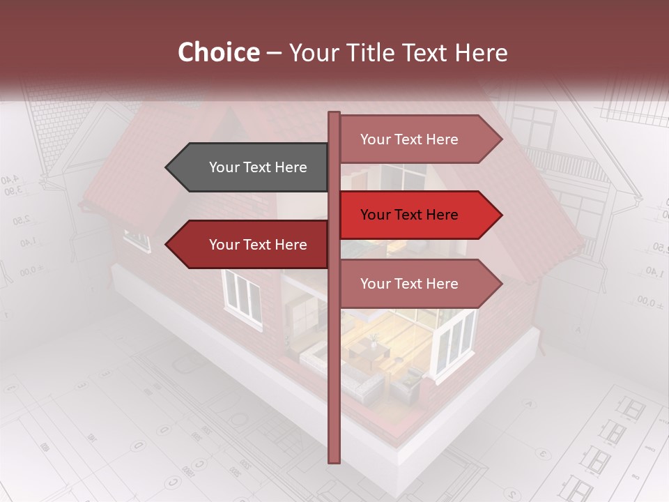 A House On Top Of A Blueprint With A Red Roof PowerPoint Template