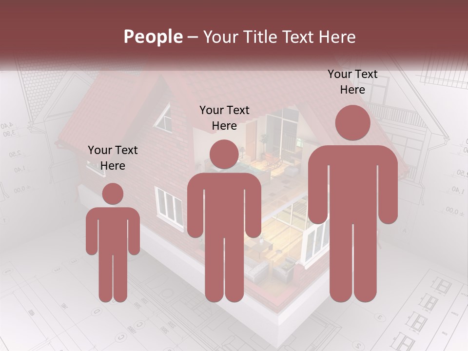 A House On Top Of A Blueprint With A Red Roof PowerPoint Template