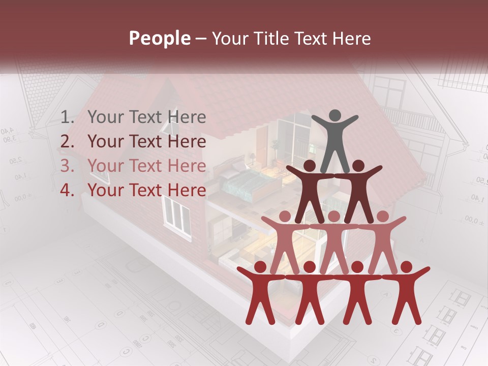 A House On Top Of A Blueprint With A Red Roof PowerPoint Template