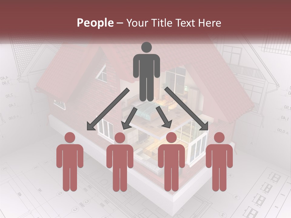 A House On Top Of A Blueprint With A Red Roof PowerPoint Template