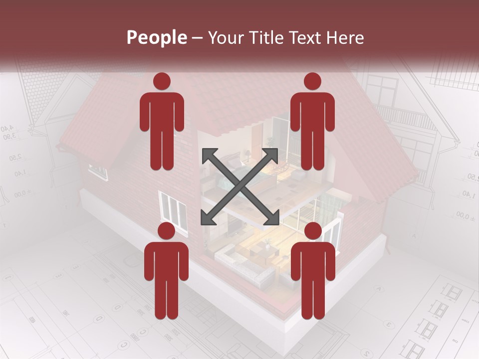 A House On Top Of A Blueprint With A Red Roof PowerPoint Template
