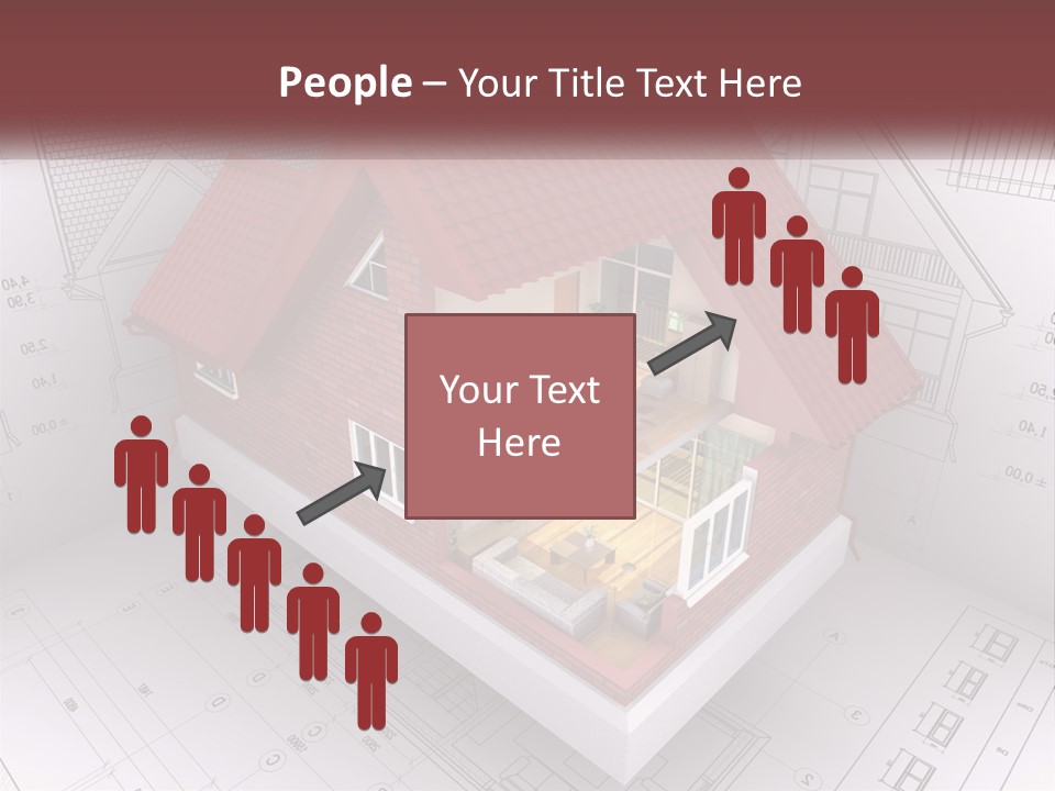 A House On Top Of A Blueprint With A Red Roof PowerPoint Template