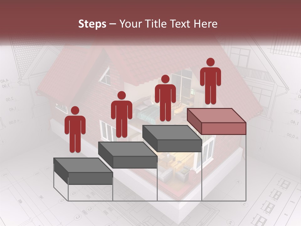 A House On Top Of A Blueprint With A Red Roof PowerPoint Template