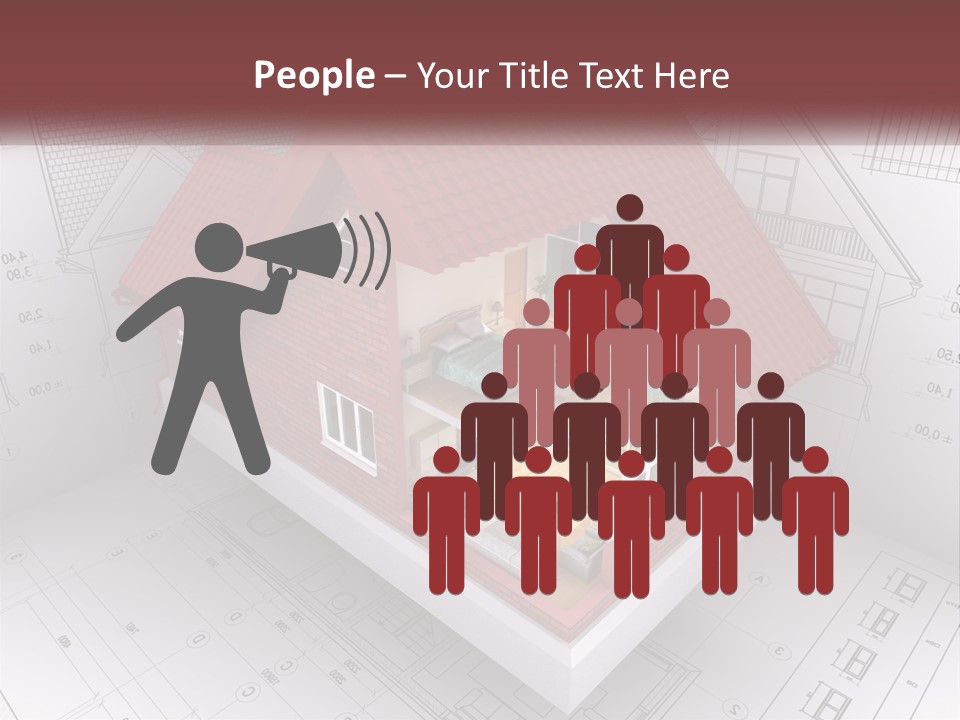A House On Top Of A Blueprint With A Red Roof PowerPoint Template