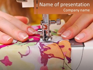 A Woman Is Using A Sewing Machine To Sew A Dress PowerPoint Template