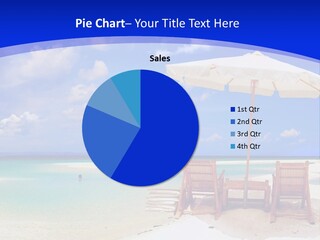 A Beach With Chairs And An Umbrella On It PowerPoint Template
