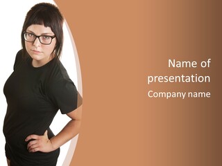 A Woman In Glasses Is Standing With Her Hands On Her Hips PowerPoint Template