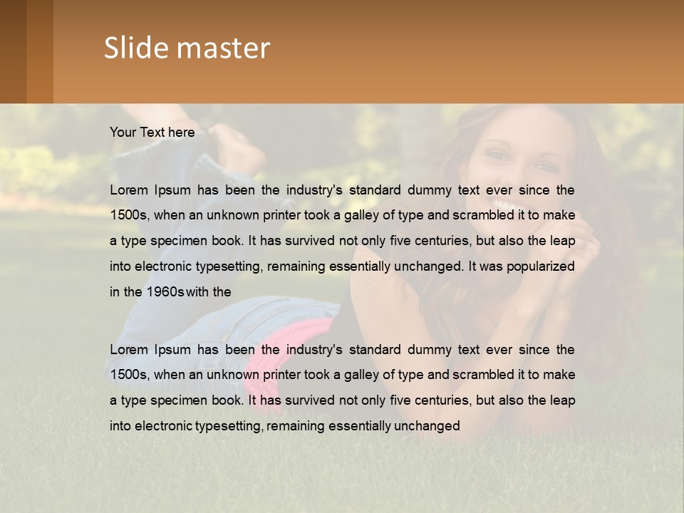 A Beautiful Woman Laying On The Grass In A Park PowerPoint Template