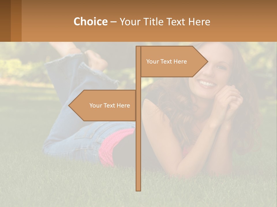 A Beautiful Woman Laying On The Grass In A Park PowerPoint Template