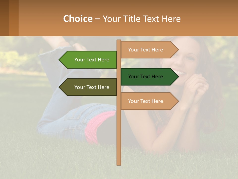 A Beautiful Woman Laying On The Grass In A Park PowerPoint Template