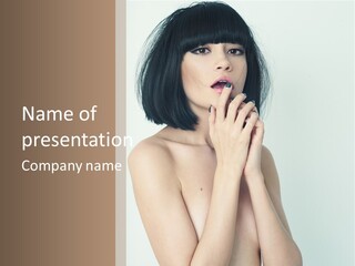 A Woman With Black Hair Is Posing For A Picture PowerPoint Template