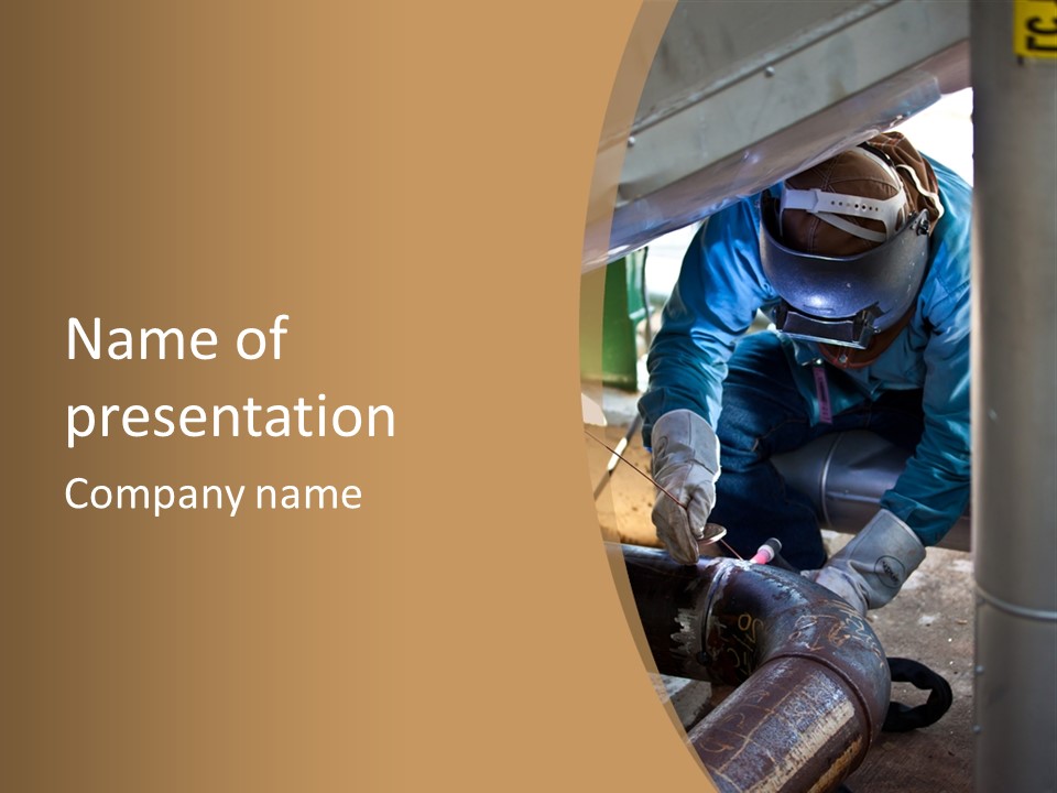 A Man In Protective Gear Working On A Pipe PowerPoint Template