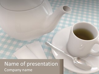 A Cup Of Tea Next To A Teapot On A Table PowerPoint Template
