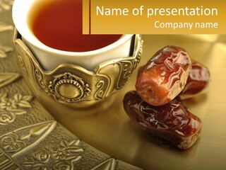 A Cup Of Tea And Two Dates On A Plate PowerPoint Template