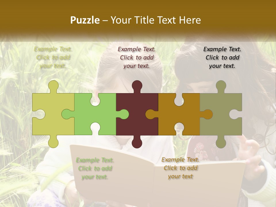 Two Little Girls Are Looking At A Book PowerPoint Template