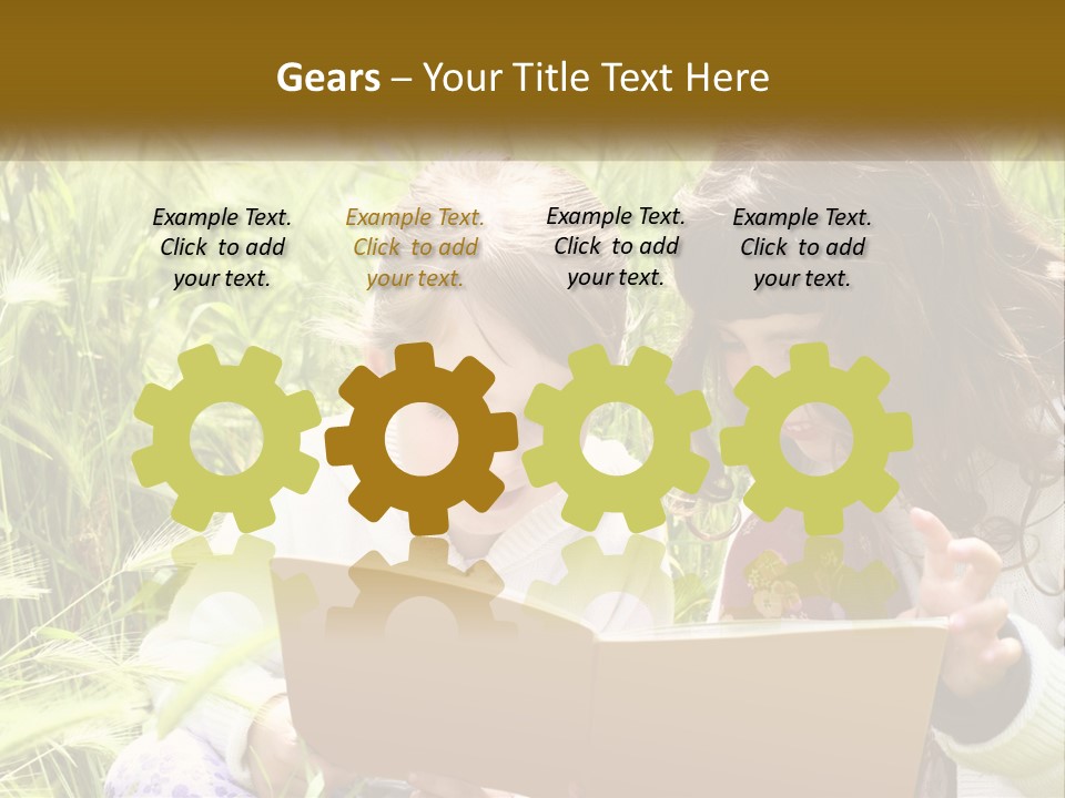 Two Little Girls Are Looking At A Book PowerPoint Template