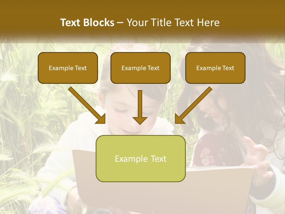 Two Little Girls Are Looking At A Book PowerPoint Template