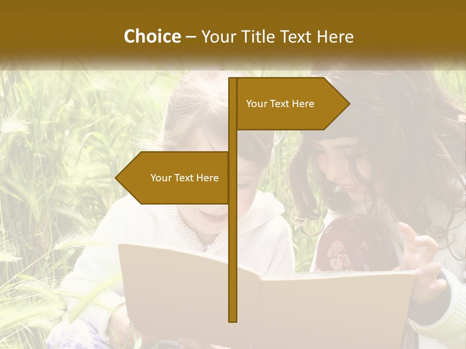 Two Little Girls Are Looking At A Book PowerPoint Template