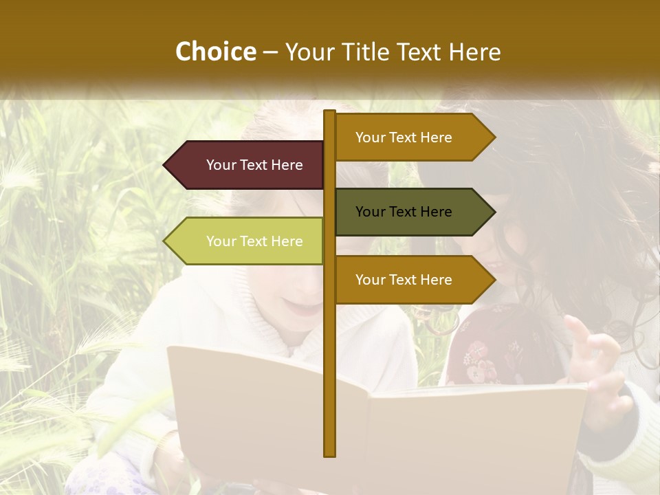 Two Little Girls Are Looking At A Book PowerPoint Template