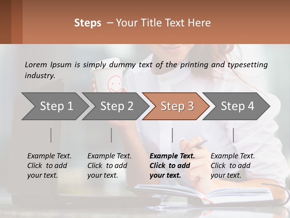 A Woman Holding A Cup Of Coffee And Writing On A Notebook PowerPoint Template