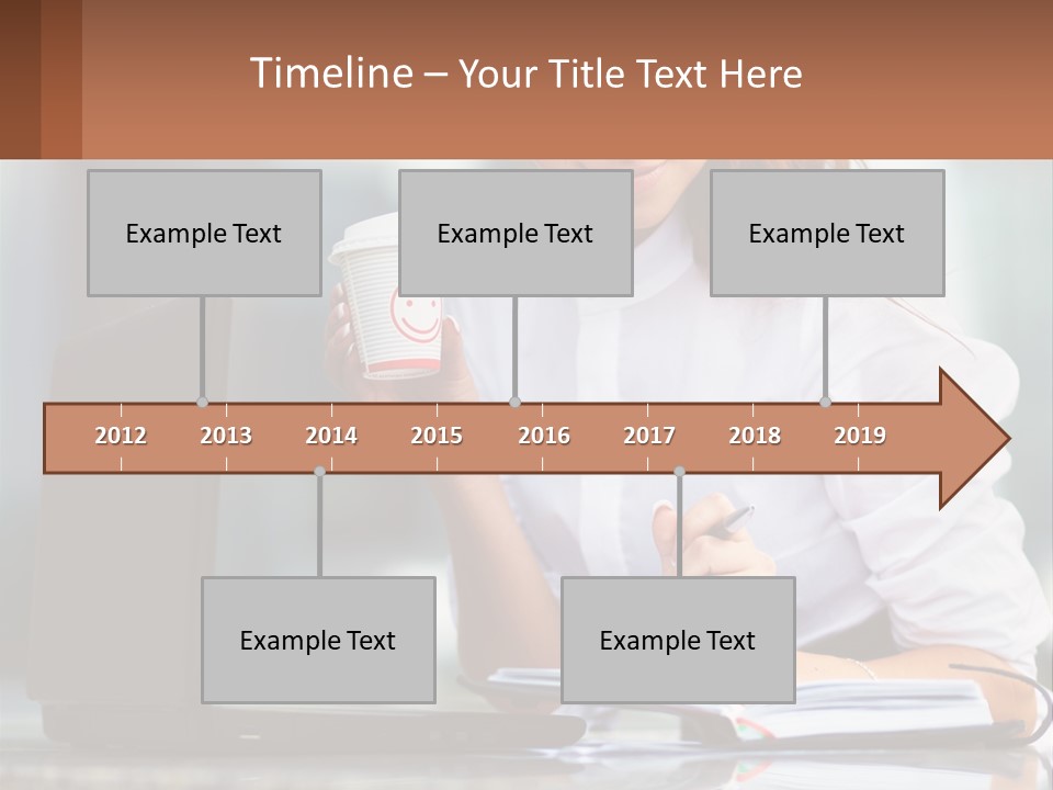 A Woman Holding A Cup Of Coffee And Writing On A Notebook PowerPoint Template
