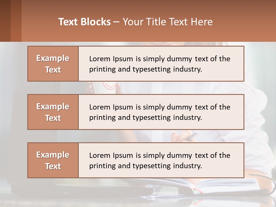 A Woman Holding A Cup Of Coffee And Writing On A Notebook PowerPoint Template