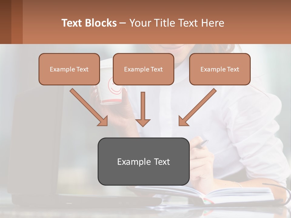 A Woman Holding A Cup Of Coffee And Writing On A Notebook PowerPoint Template