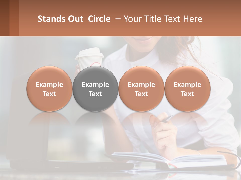 A Woman Holding A Cup Of Coffee And Writing On A Notebook PowerPoint Template