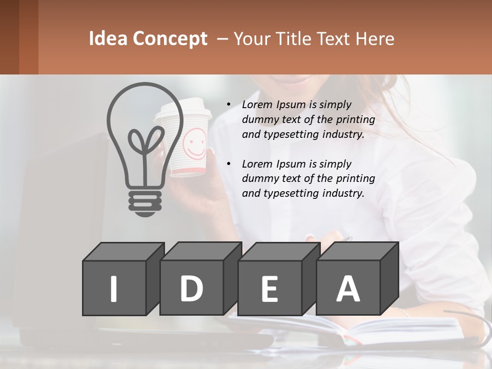 A Woman Holding A Cup Of Coffee And Writing On A Notebook PowerPoint Template