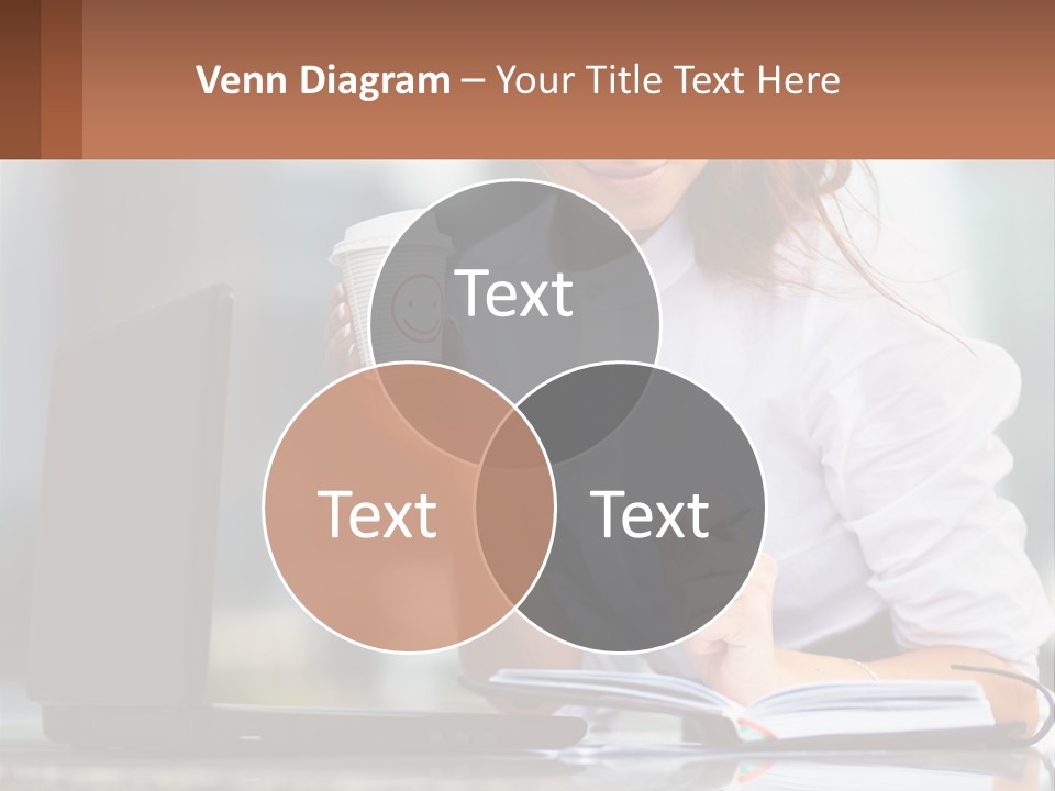 A Woman Holding A Cup Of Coffee And Writing On A Notebook PowerPoint Template