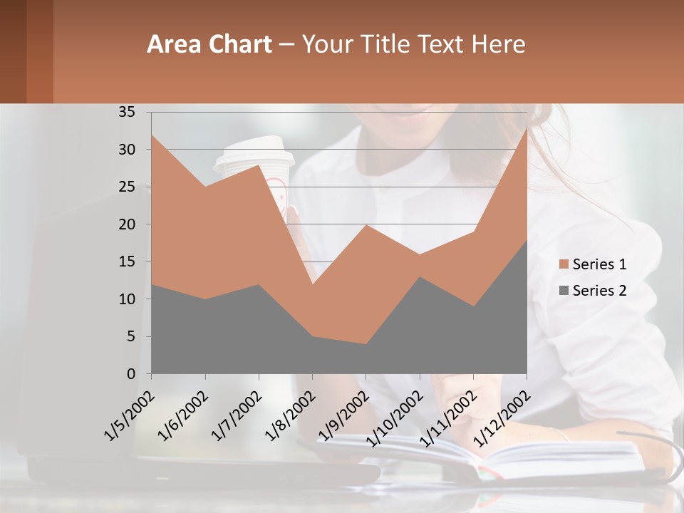 A Woman Holding A Cup Of Coffee And Writing On A Notebook PowerPoint Template