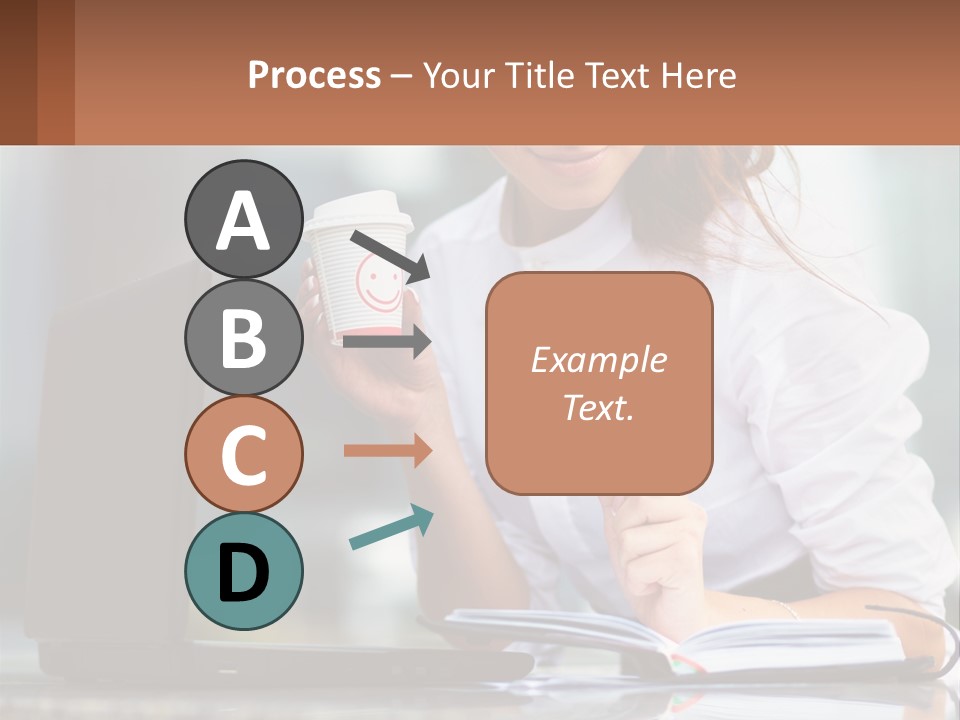 A Woman Holding A Cup Of Coffee And Writing On A Notebook PowerPoint Template