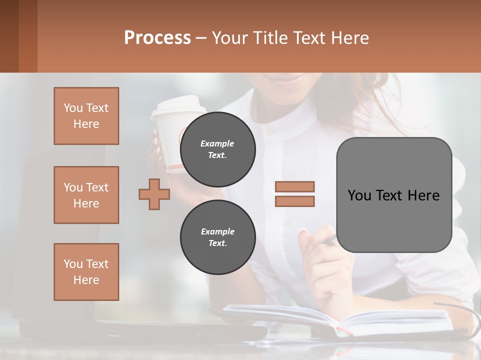 A Woman Holding A Cup Of Coffee And Writing On A Notebook PowerPoint Template