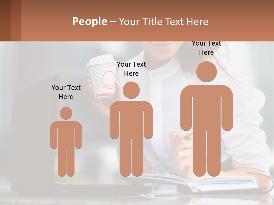 A Woman Holding A Cup Of Coffee And Writing On A Notebook PowerPoint Template