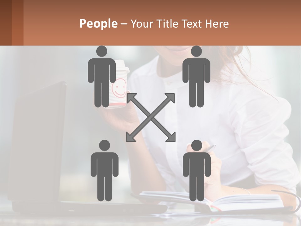 A Woman Holding A Cup Of Coffee And Writing On A Notebook PowerPoint Template