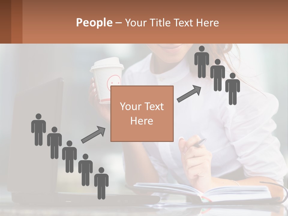 A Woman Holding A Cup Of Coffee And Writing On A Notebook PowerPoint Template