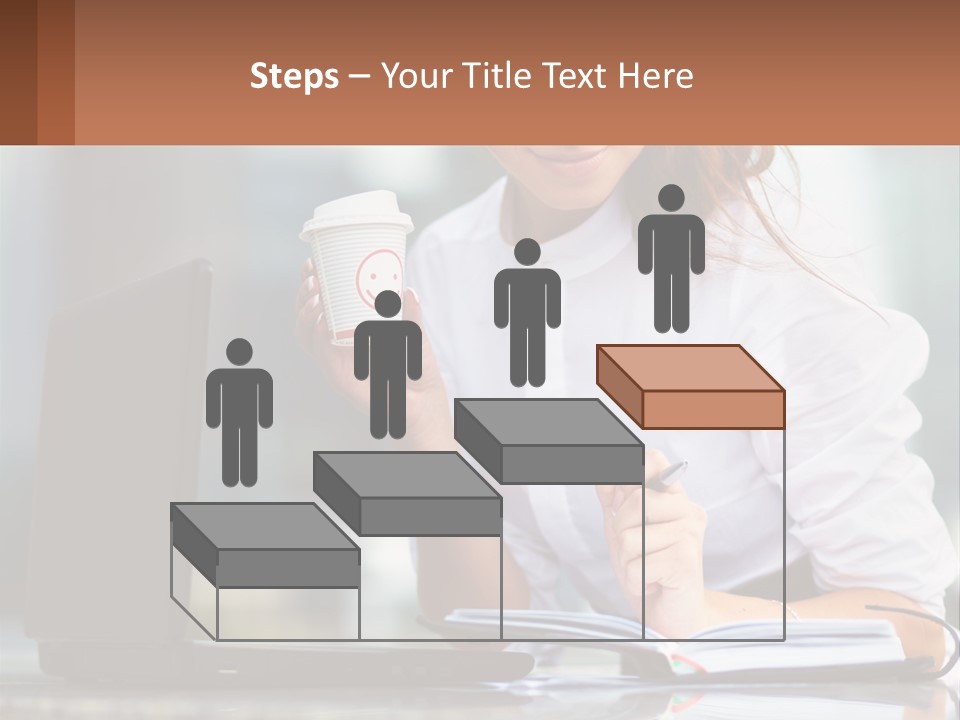 A Woman Holding A Cup Of Coffee And Writing On A Notebook PowerPoint Template