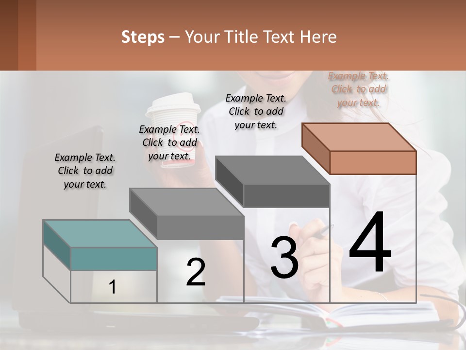 A Woman Holding A Cup Of Coffee And Writing On A Notebook PowerPoint Template
