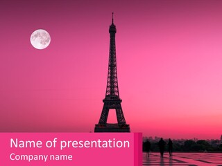 The Eiffel Tower With A Pink Sky In The Background PowerPoint Template