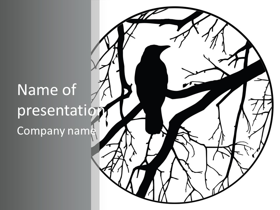 A Bird Sitting On A Tree Branch In A Circle PowerPoint Template